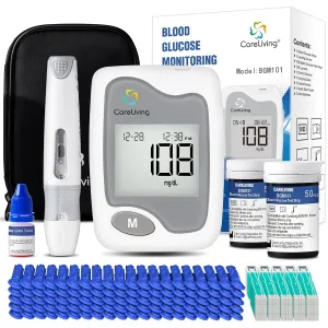 BGM101 Blood Glucose Monitor Kit, 100 Test Strips, 100 Lancets, 1 Blood Glucose Meter, 1 Lancing Device, Diabetes Testing Kit, Portable Blood Sugar Test Kit, Glucometer Kit for Home