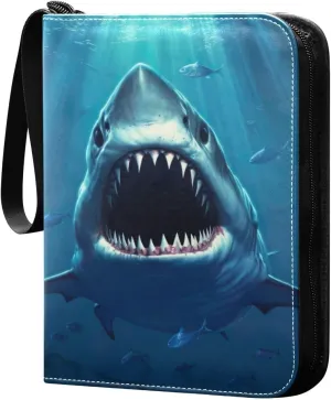 Big Shark Card Binder 4 Pocket Trading Card Album Fits 400 Sports/Game Cards, PU Cover 3 Ring Card Collection with 50 Removable Sleeves