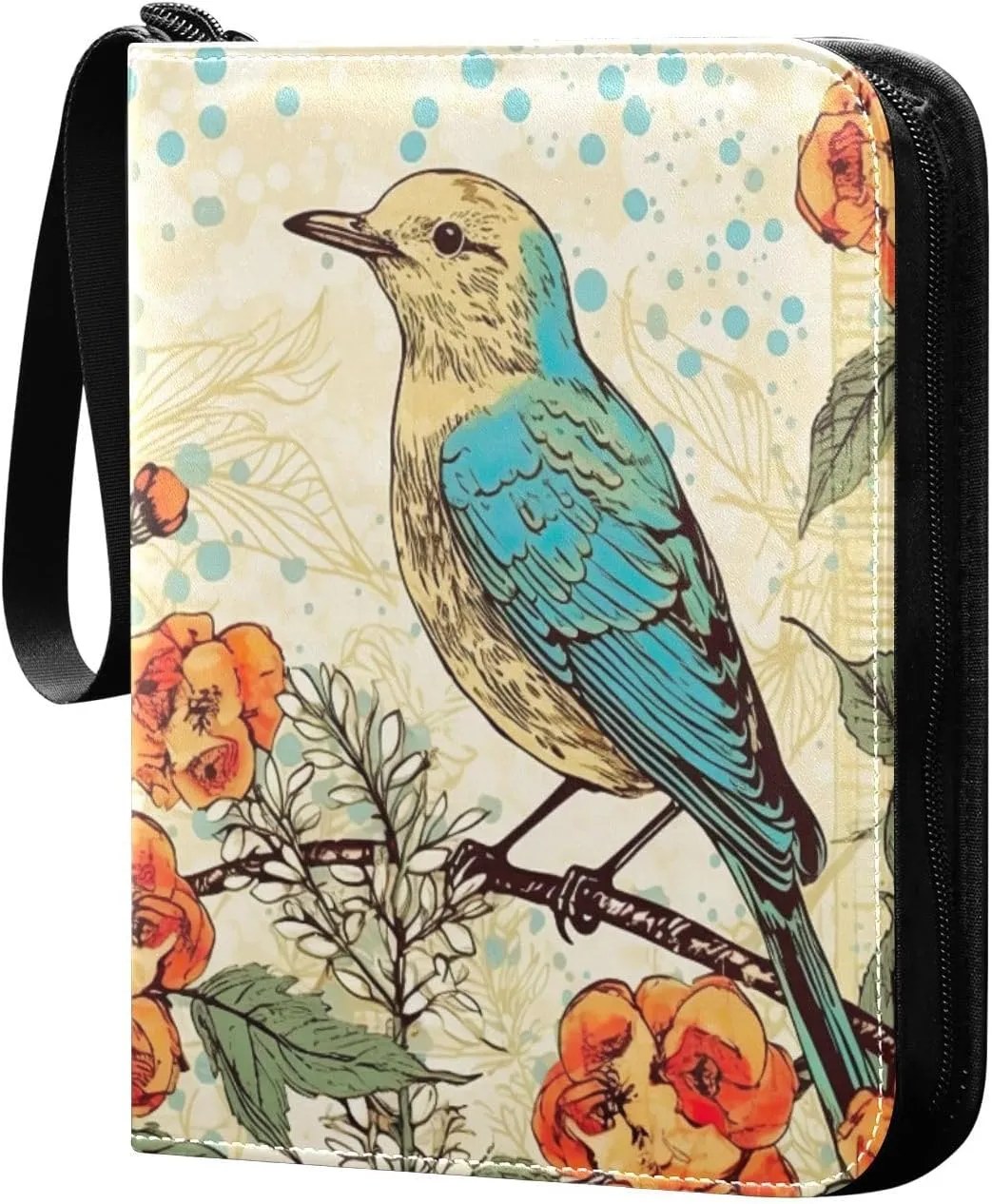 Bird Painting Design Card Binder 4 Pocket Trading Card Album Fits 400 Sports/Game Cards, PU Cover 3 Ring Card Collection with 50 Removable Sleeves