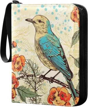 Bird Painting Design Card Binder 4 Pocket Trading Card Album Fits 400 Sports/Game Cards, PU Cover 3 Ring Card Collection with 50 Removable Sleeves