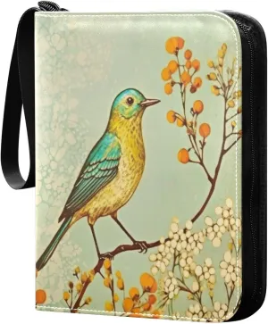 Bird Painting Design Card Binder 4 Pocket Trading Card Album Fits 400 Sports/Game Cards, PU Cover 3 Ring Card Collection with 50 Removable Sleeves