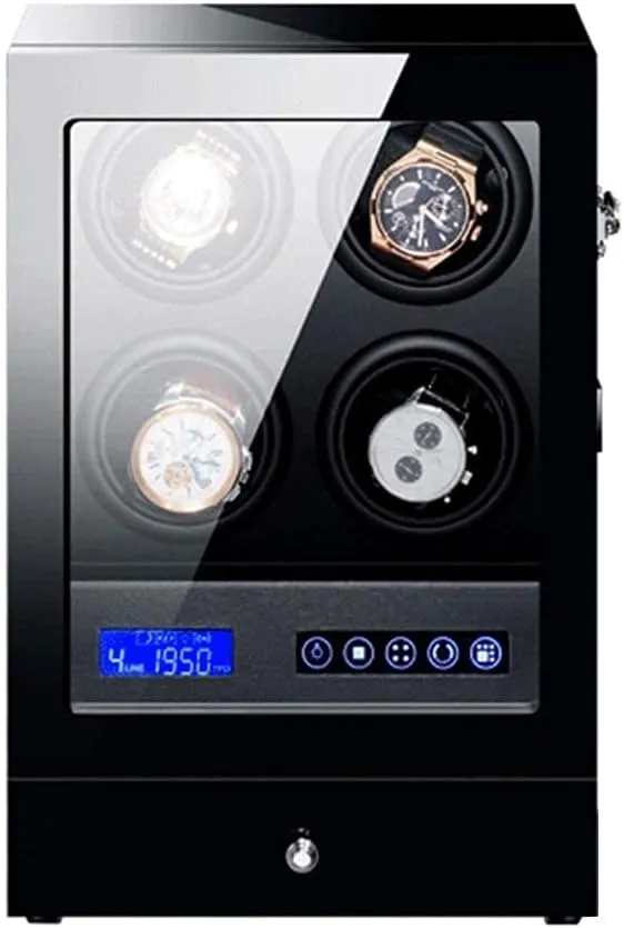 Black Automatic Watch Winder Box with Led Backlight Storage Drawer LCD Touch Control Piano Paint Exterior Quiet Motor 4 2 Watch Winder Display Watch Box Case Watch Storage