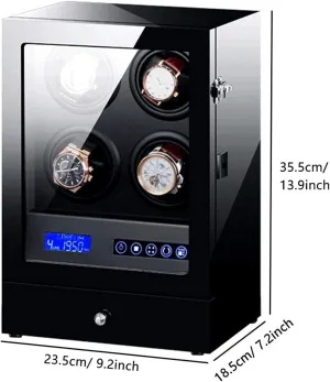 Black Automatic Watch Winder Box with LED Backlight Storage Drawer LCD Touch Screen Control Piano Paint Exterior Quiet M