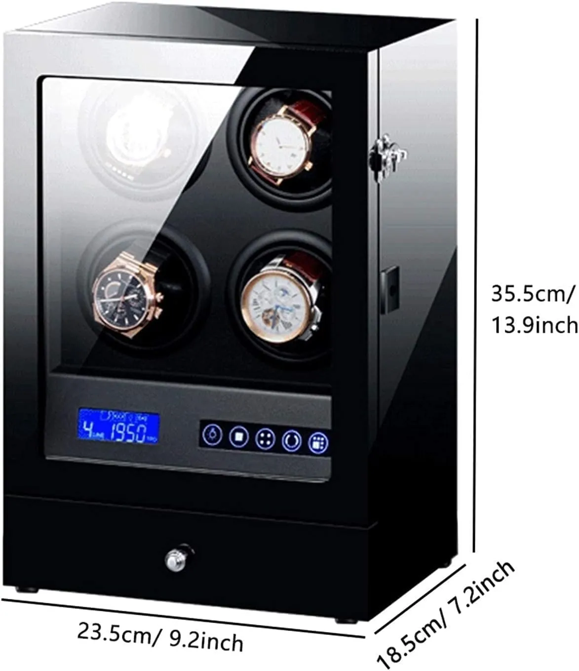 Black Automatic Watch Winder Box with LED Backlight Storage Drawer LCD Touch Screen Control Piano Paint Exterior Quiet M
