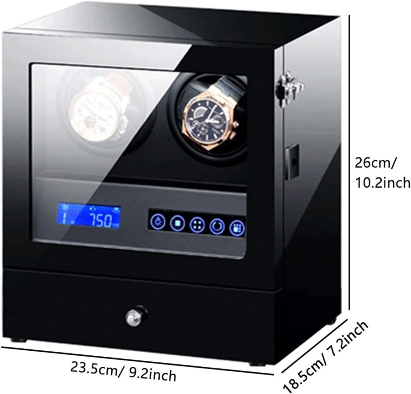 Black Automatic Watch Winder Box with LED Backlight Storage Drawer LCD Touch Screen Control Piano Paint Exterior Quiet Motor Accessories，2 2