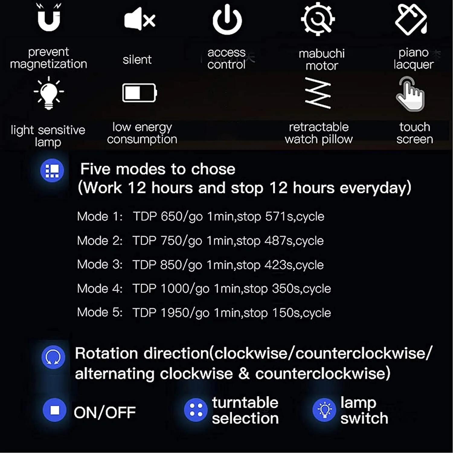 Black Automatic Watch Winder Box with Led Backlight Storage Drawer LCD Touch Sn Control Piano Paint Exterior Quiet Motor Durable Watch Winder Display Watch Box