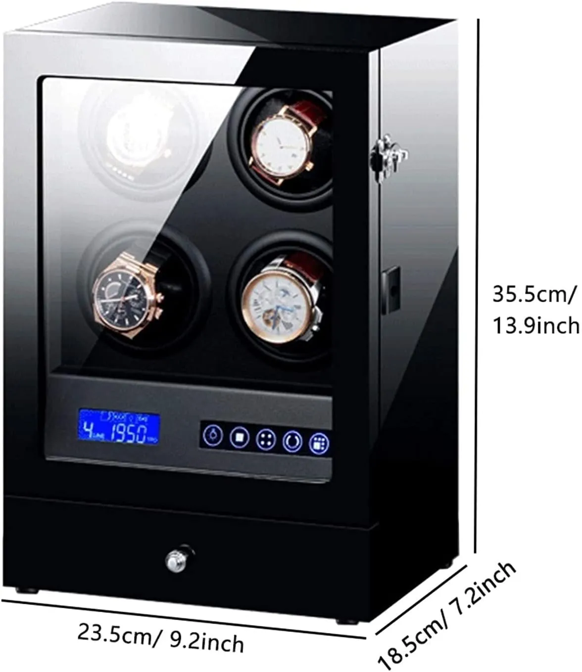 Black Automatic Watch Winder Box with Led Backlight Storage Drawer LCD Touch Sn Control Piano Paint Exterior Quiet Motor Durable Watch Winder Display Watch Box