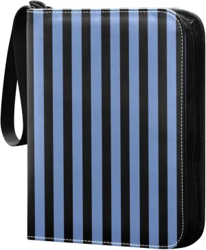 Black Blue Stripes Card Binder 4 Pocket Trading Card Album Fits 400 Sports/Game Cards, PU Cover 3 Ring Card Collection with 50 Removable Sleeves