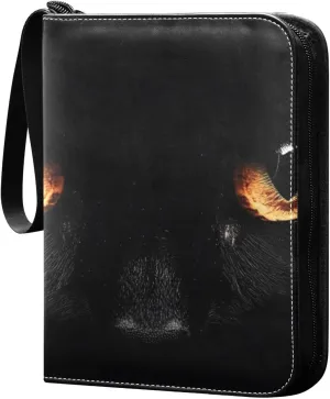 Black Cat Eyes Card Binder 4 Pocket Trading Card Album Fits 400 Sports/Game Cards, PU Cover 3 Ring Card Collection with 50 Removable Sleeves