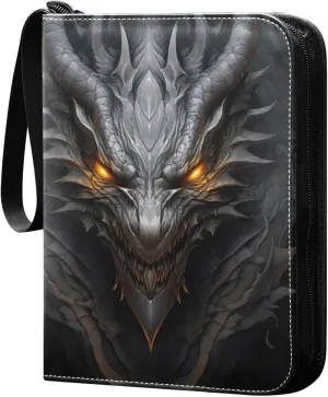Black Dragon Card Binder 4 Pocket Trading Card Album Fits 400 Sports/Game Cards, PU Cover 3 Ring Card Collection with 50 Removable Sleeves