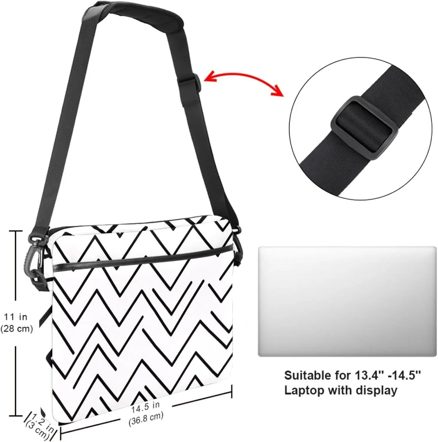 Black Gray Camouflage Print Laptop Shoulder Bag Slim Computer Briefcase Laptop Sleeve Messenger Case