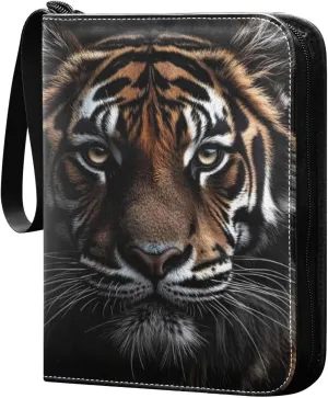 Black Tiger Card Binder 4 Pocket Trading Card Album Fits 400 Sports/Game Cards, PU Cover 3 Ring Card Collection with 50 Removable Sleeves