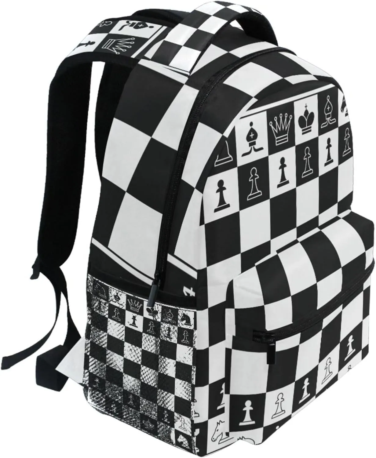 Black White Chess Board Backpack Plaid Bookbag Daypack Travel Hiking Camping School Laptop Bag