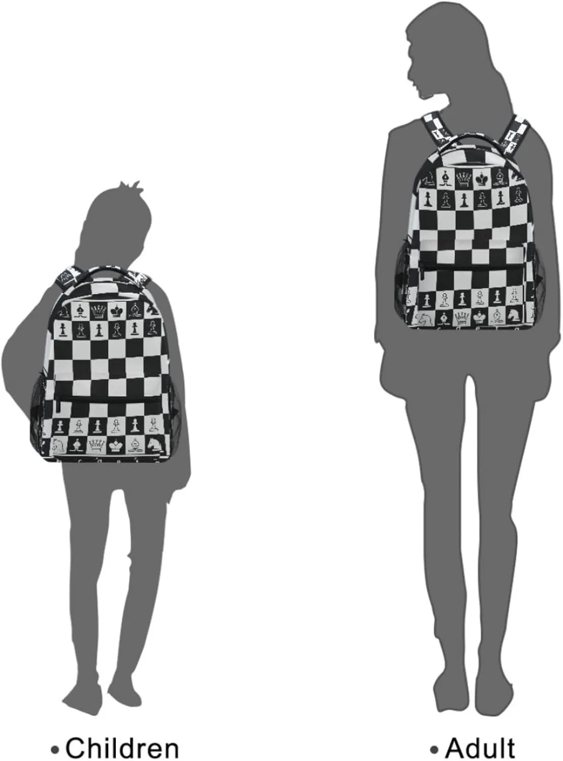 Black White Chess Board Backpack Plaid Bookbag Daypack Travel Hiking Camping School Laptop Bag