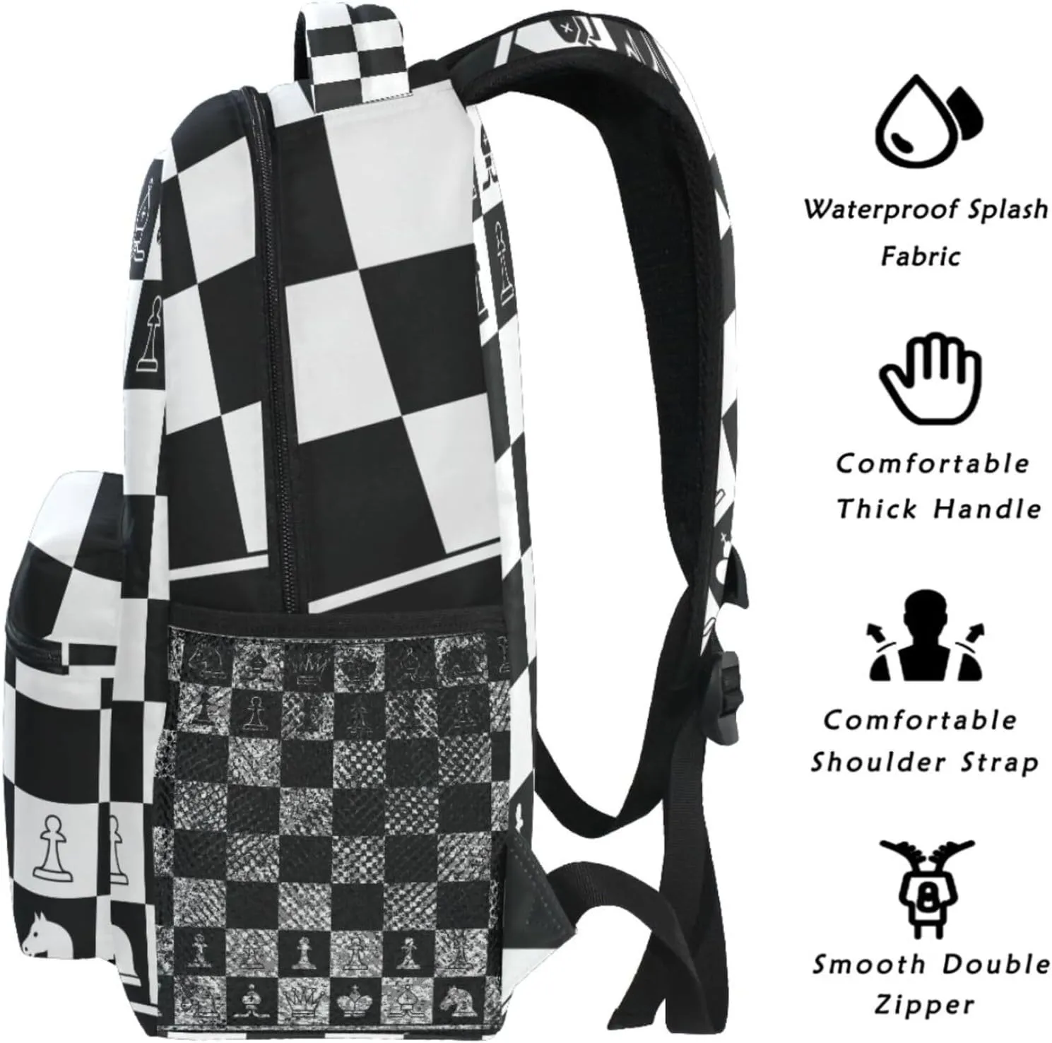 Black White Chess Board Backpack Plaid Bookbag Daypack Travel Hiking Camping School Laptop Bag