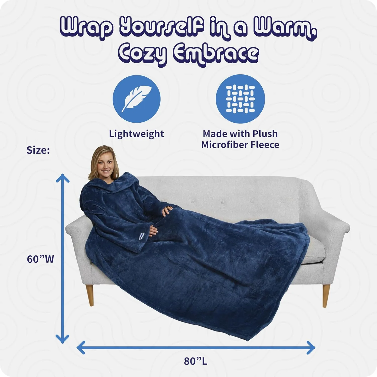 Blanket with Sleeves - The Ultimate for Women & Men - Adults’ Blanket with Foot Pocket & Hand Pocket