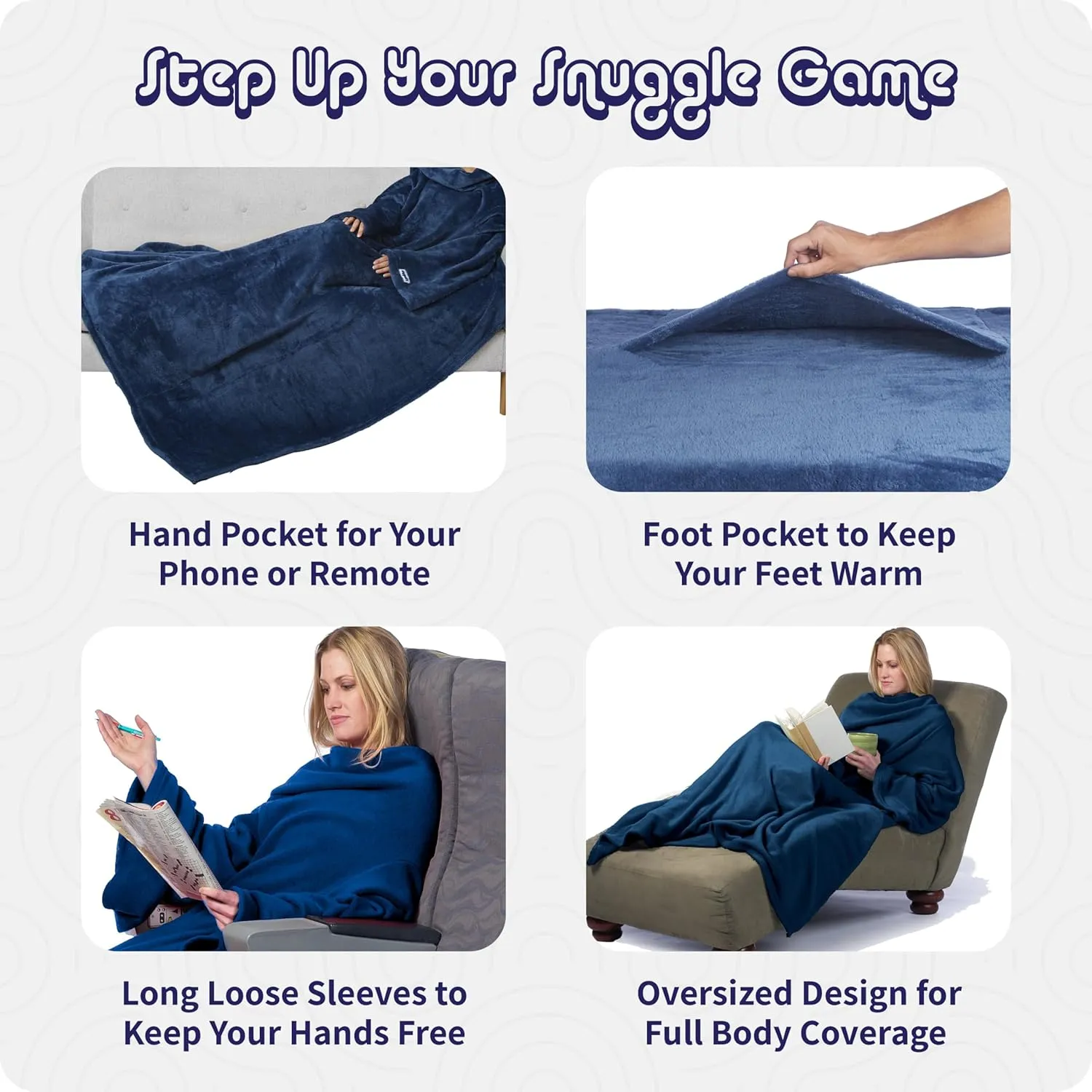 Blanket with Sleeves - The Ultimate for Women & Men - Adults’ Blanket with Foot Pocket & Hand Pocket