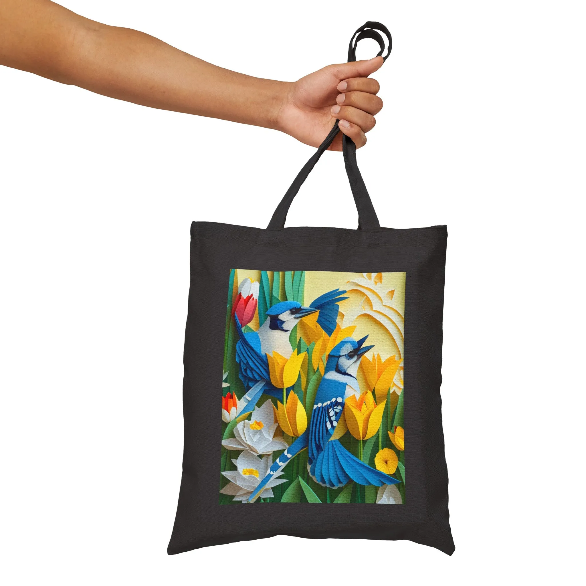 Blue Jays in a Spring Garden Cotton Canvas Tote Bag