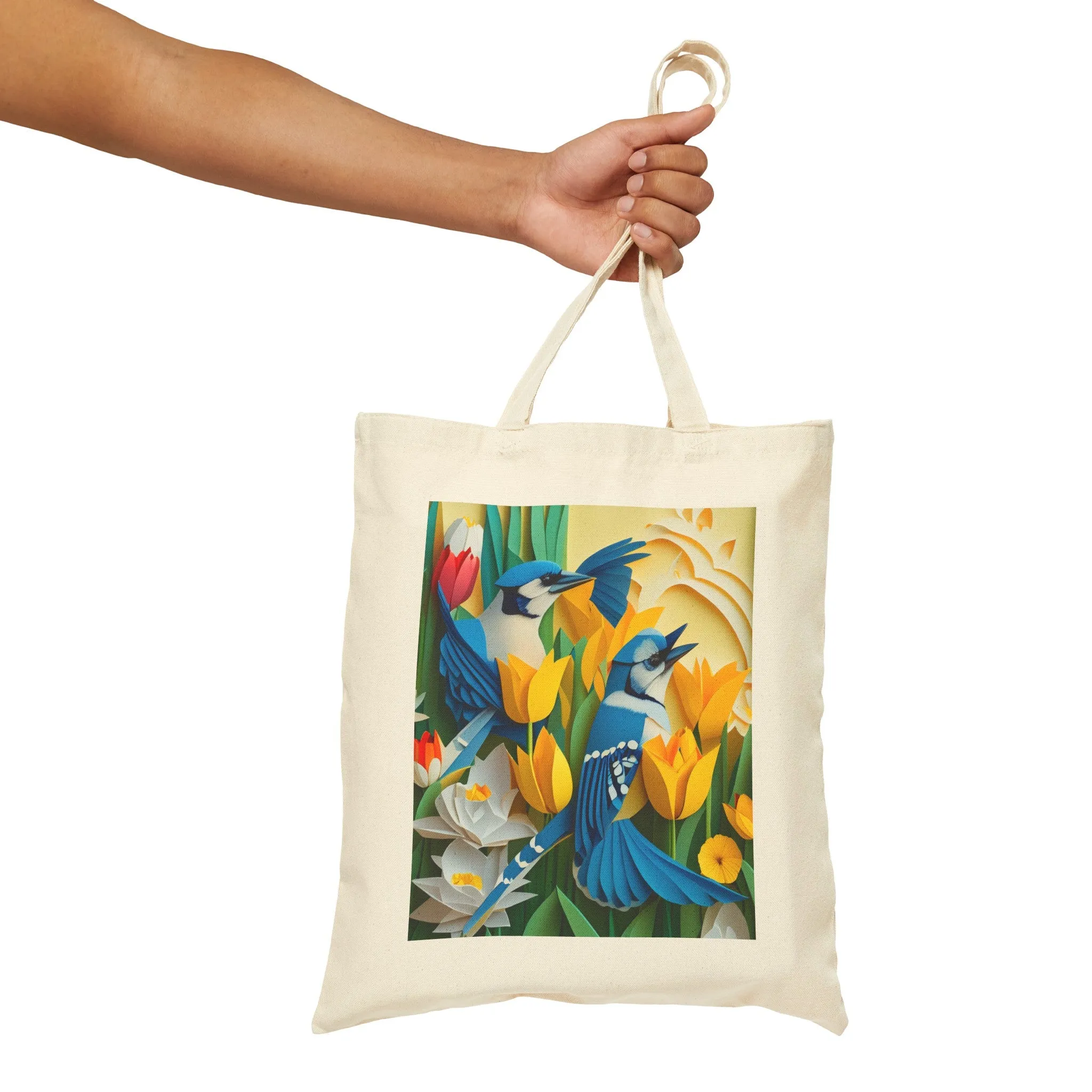 Blue Jays in a Spring Garden Cotton Canvas Tote Bag