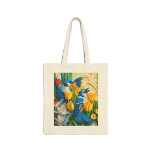 Blue Jays in a Spring Garden Cotton Canvas Tote Bag