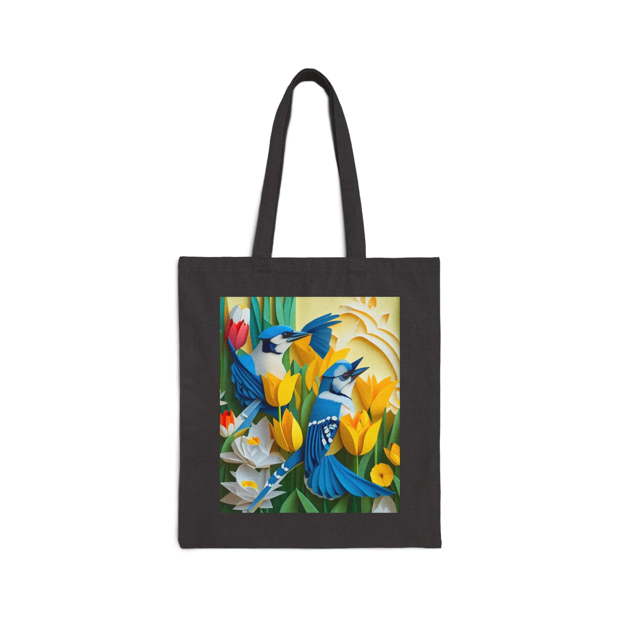 Blue Jays in a Spring Garden Cotton Canvas Tote Bag