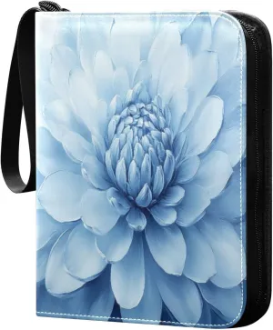 Blue White Flower Oil Painting Cards Binder 4 Pocket Fits 400 Cards with 50 Removable Sleevesves, Trading Card Collector Zipper Album Holder Portable Card Games Display Storage Cases