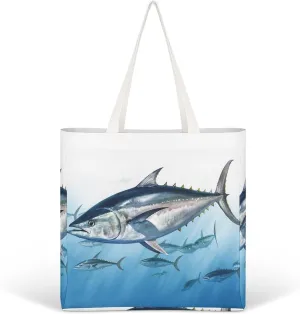 Bluefin Tuna Thunnus Canvas Tote Bag Aesthetic Cute Cotton Tote Bag Fashion Tote Shoulder Bag Casual Grocery Shopping Bag for Vacation Work Travel Daily Use Gift