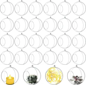 Blulu 24 Pcs Acrylic Hanging Candle Holder Wedding Tea Light Holder Air Plant Holder Clear Led Tealight Candle Holder Round Tillandsia Succulent Vase Hanger with 3.28 ft Twines Christmas (3 Inches)