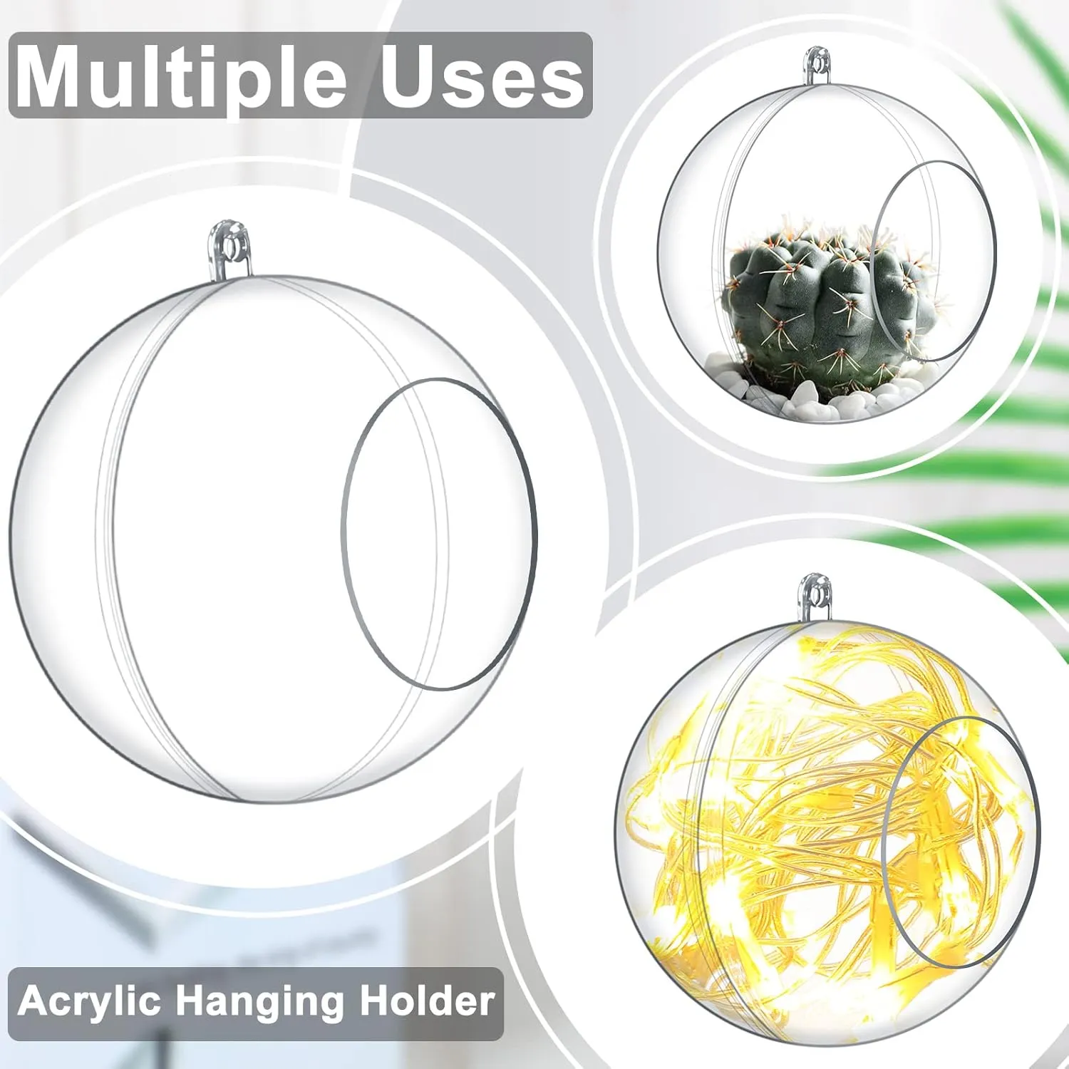 Blulu 24 Pcs Acrylic Hanging Candle Holder Wedding Tea Light Holder Air Plant Holder Clear Led Tealight Candle Holder Round Tillandsia Succulent Vase Hanger with 3.28 ft Twines Christmas (3 Inches)