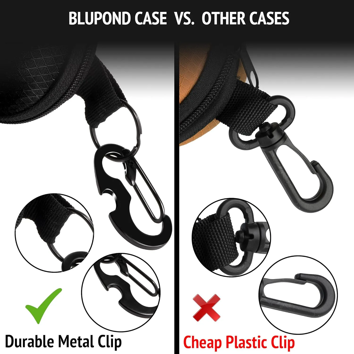 BLUPOND Sunglasses Case Semi Hard EVA Shell with Metal Hanging Hook Belt Clip Sun Glasses Storage