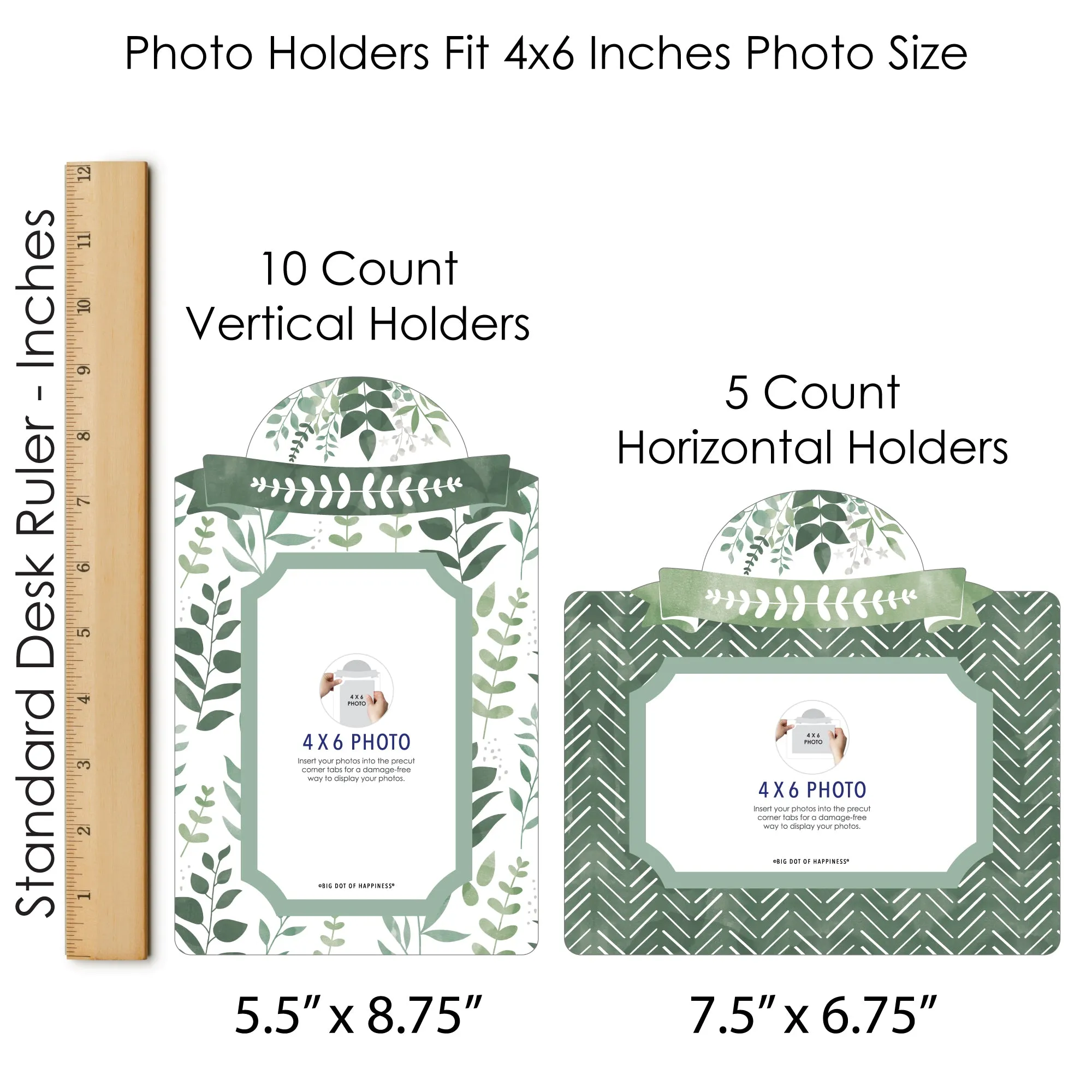 Boho Botanical - Greenery Party Picture Centerpiece Sticks - Photo Table Toppers - 15 Pieces