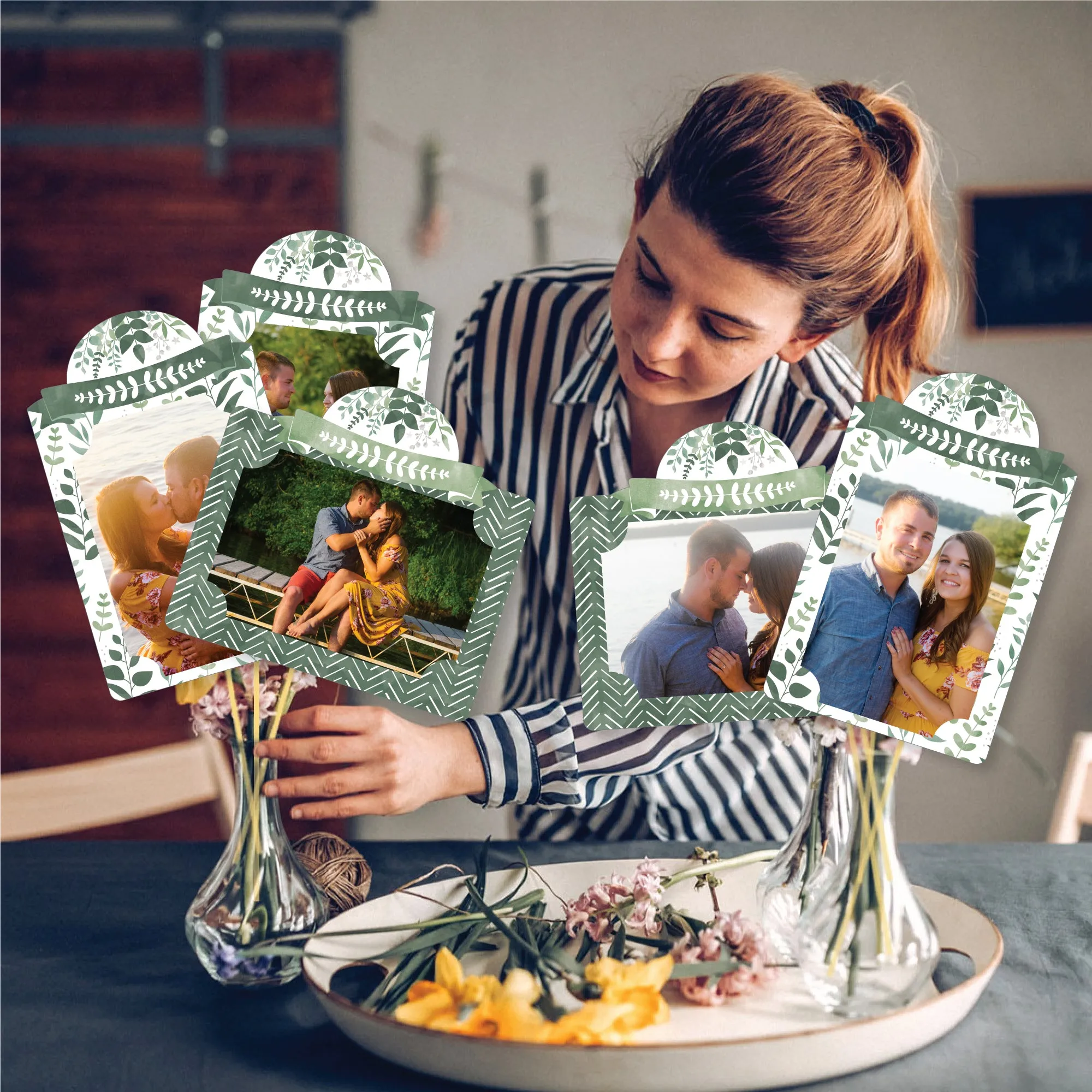 Boho Botanical - Greenery Party Picture Centerpiece Sticks - Photo Table Toppers - 15 Pieces