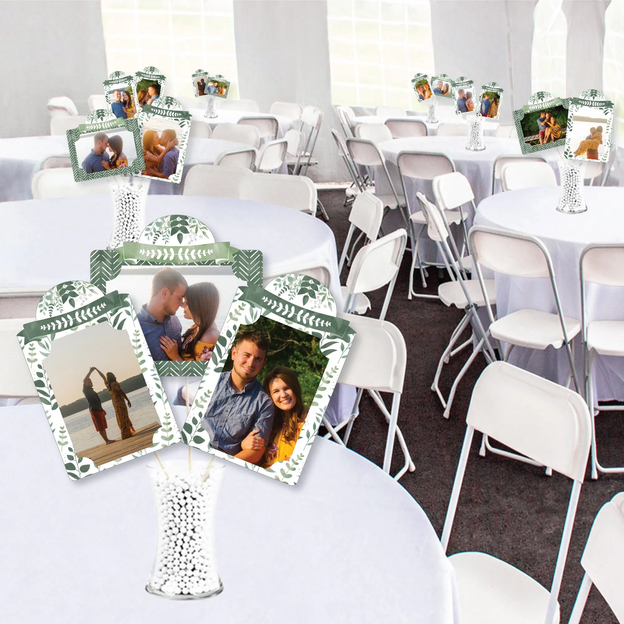 Boho Botanical - Greenery Party Picture Centerpiece Sticks - Photo Table Toppers - 15 Pieces