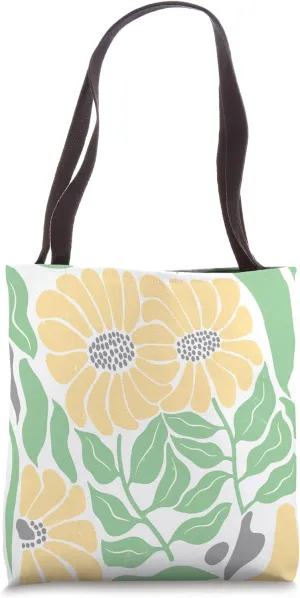 Boho Stretched Abstract Sunflower Florals Matisse Style Art Tote Bag