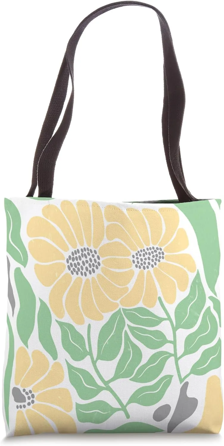 Boho Stretched Abstract Sunflower Florals Matisse Style Art Tote Bag