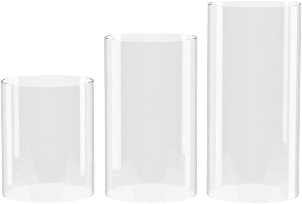 Borosilicate Glass, Clear Candle Holder, Glass Chimney for Candle Open Ended, Glass Hurricane Candle Holders Diameter 3", Height 8"