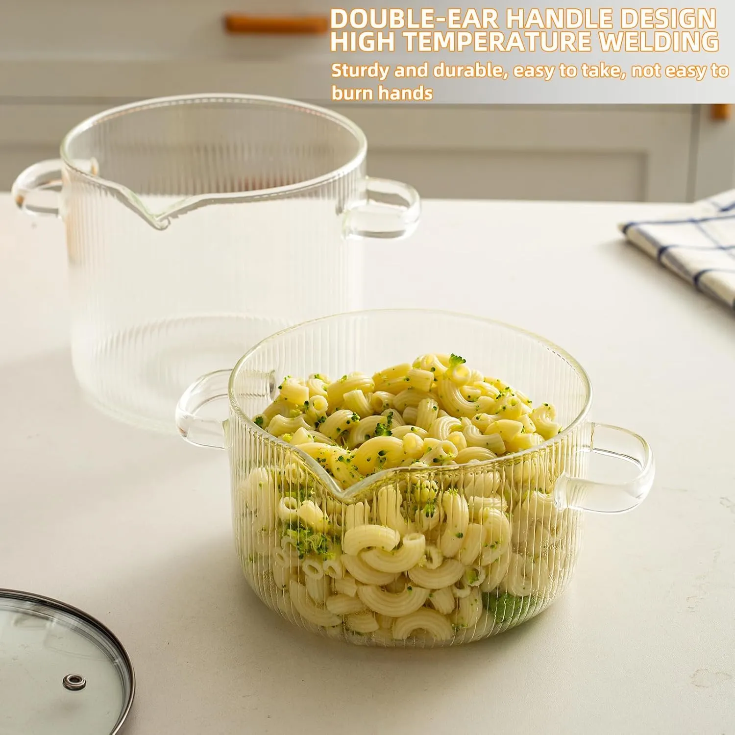 Borosilicate Glass Simmer Pot with Lid - 1.8L (60oz), Heat Resistant Cooking Pot, Safe for Soup, Noodle, Baby Food
