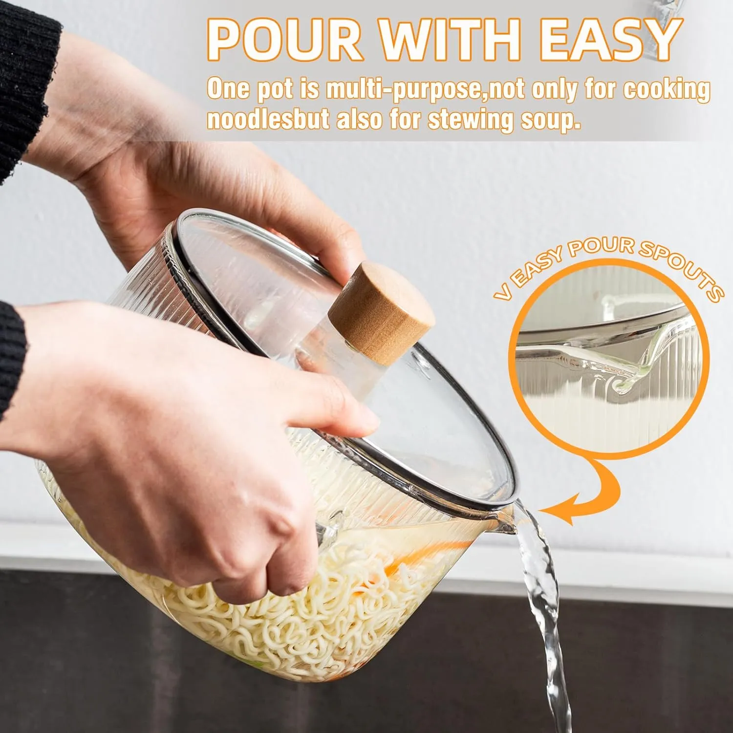 Borosilicate Glass Simmer Pot with Lid - 1.8L (60oz), Heat Resistant Cooking Pot, Safe for Soup, Noodle, Baby Food