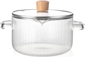 Borosilicate Glass Simmer Pot with Lid - 1.8L (60oz), Heat Resistant Cooking Pot, Safe for Soup, Noodle, Baby Food