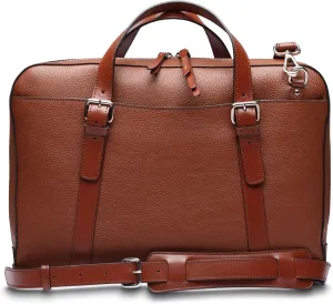 Bosca Italian Leather Laptop Work Briefcase Bag for Men - Full Grain Leather Tanned in Italy - Fits Up to 16" Laptops Slim Style Adjustable & Trolley Strap - 11.5" H x 16" W x 4" D Amber Brown