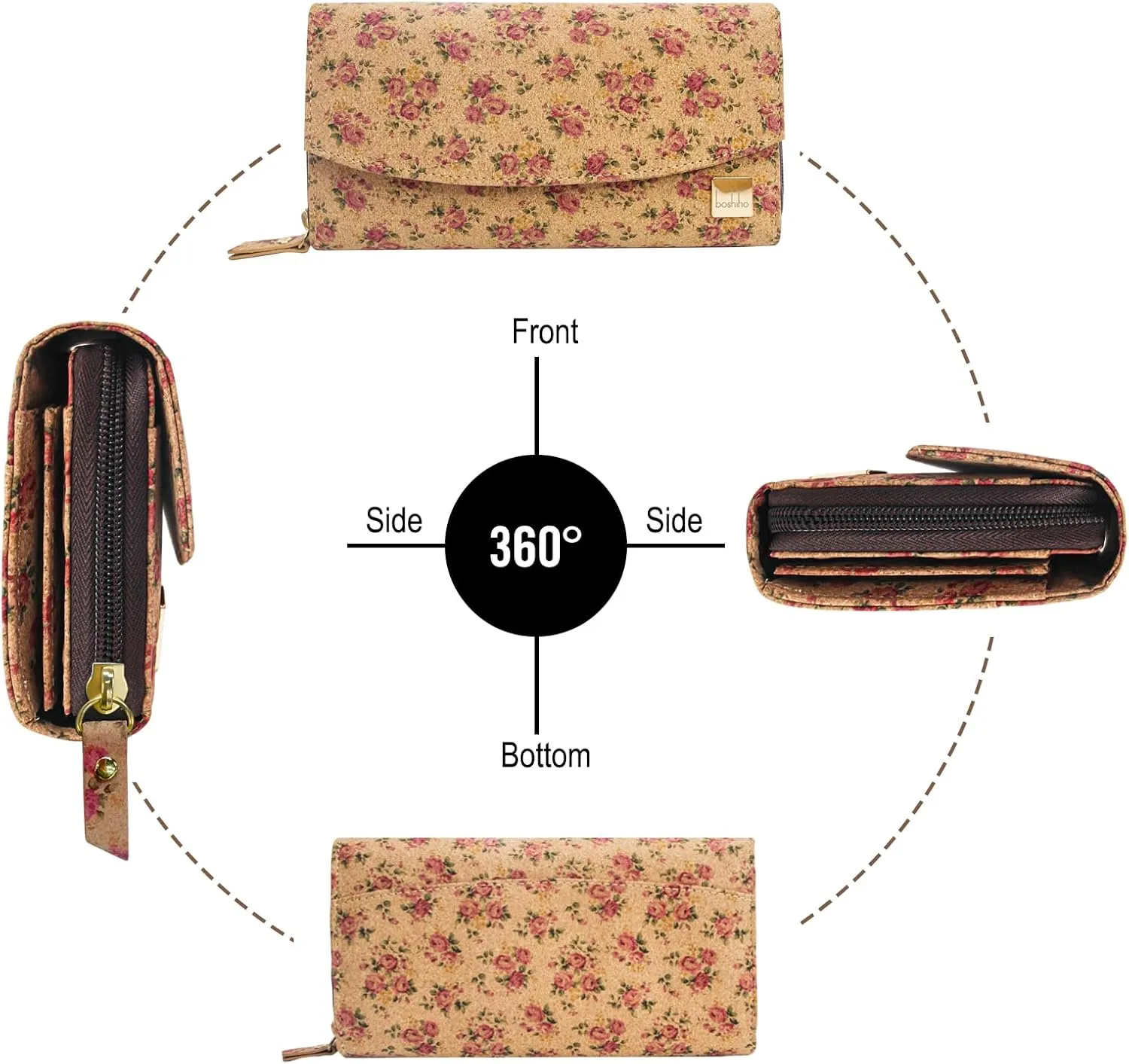 boshiho Natural Cork Wallet - Large Capacity Smart Phone Long Clutch Purse for Women Vegan Gift
