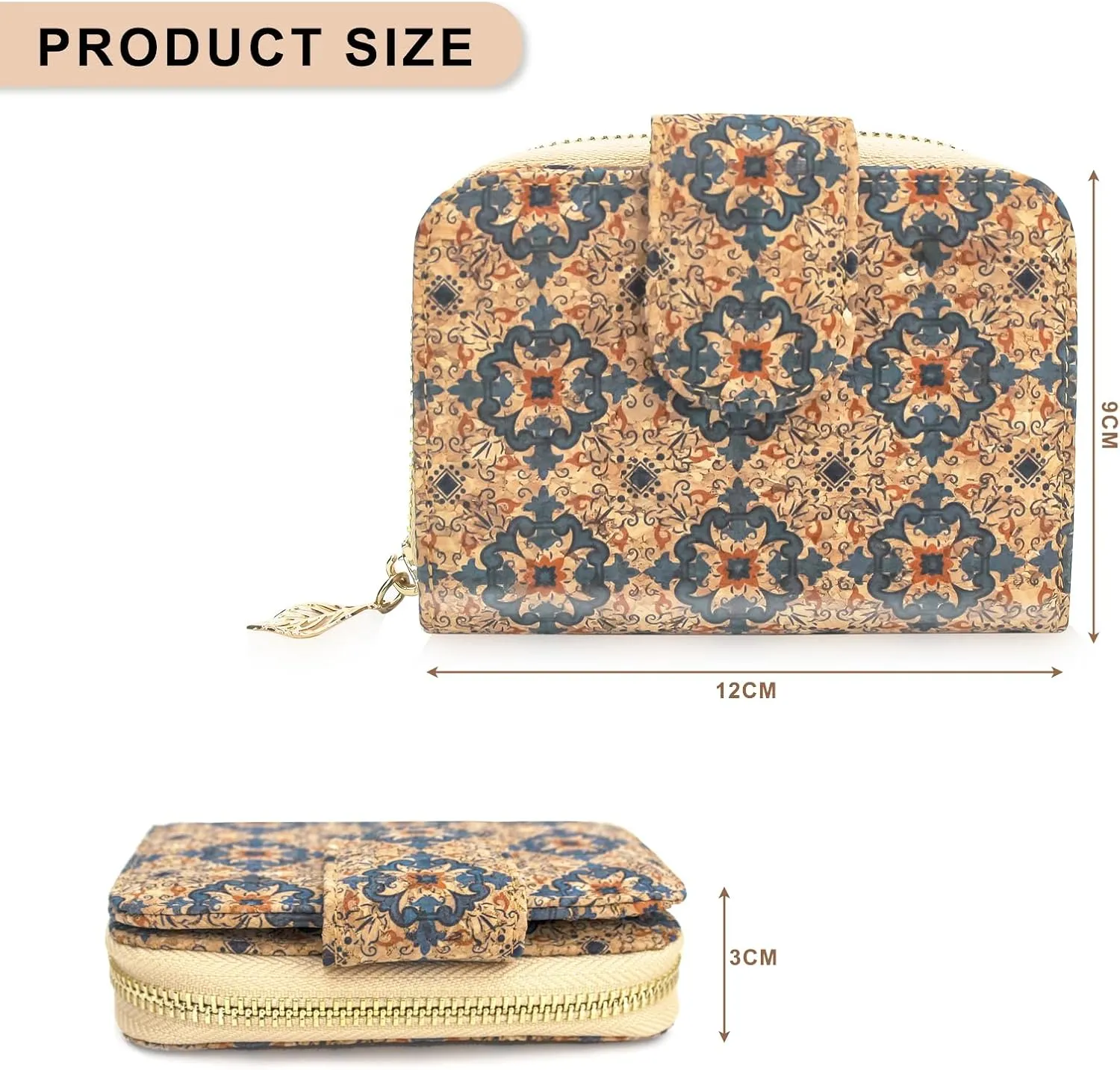 boshiho Vegan Cork Wallet, Women’s Purse Slim Zipper Design with Card Holder Coin Pocket Purse Eco-friendly Vegan Gift
