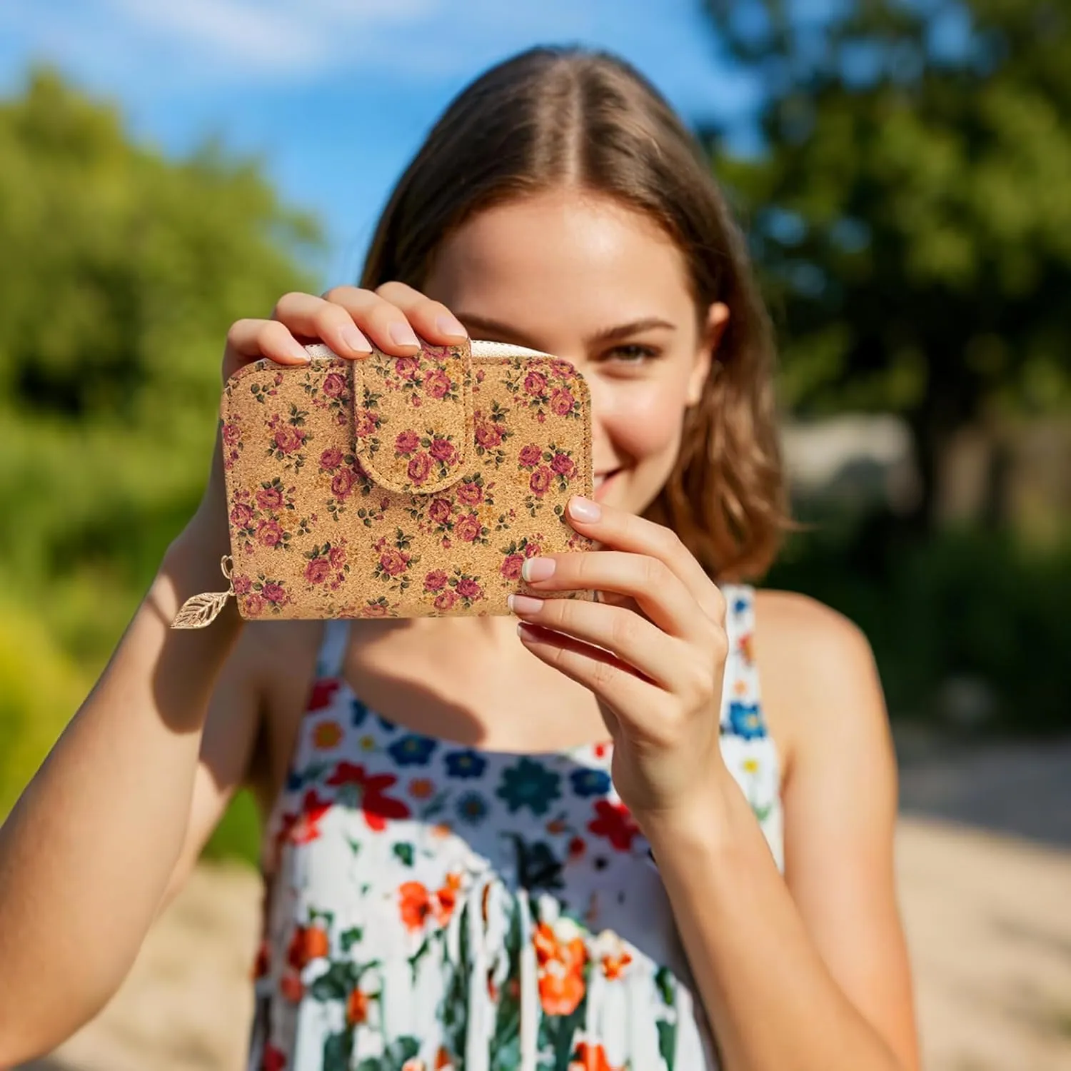 boshiho Vegan Cork Wallet, Women’s Purse Slim Zipper Design with Card Holder Coin Pocket Purse Eco-friendly Vegan Gift