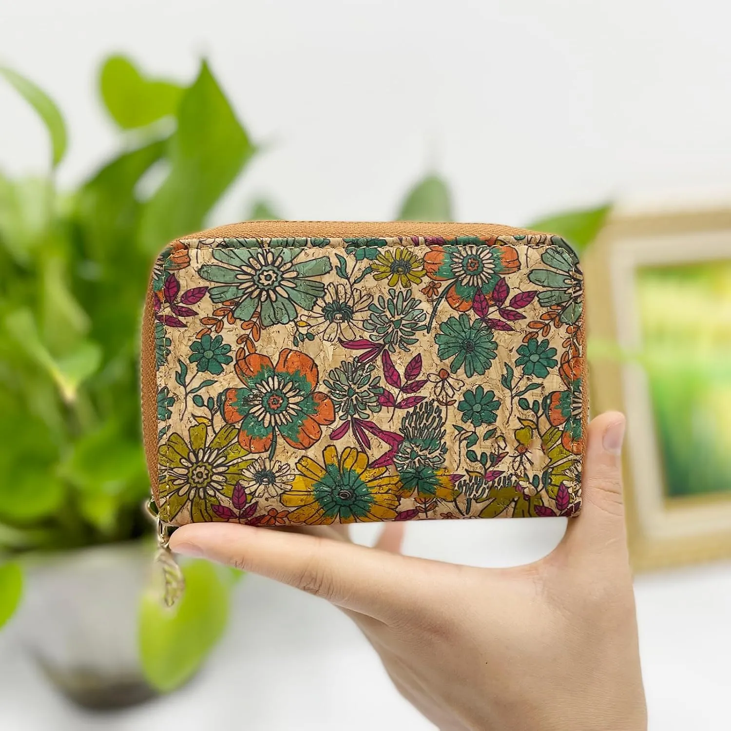 boshiho Vegan Cork Wallet, Women’s Purse Slim Zipper Design with Card Holder Coin Pocket Purse Eco-friendly Vegan Gift