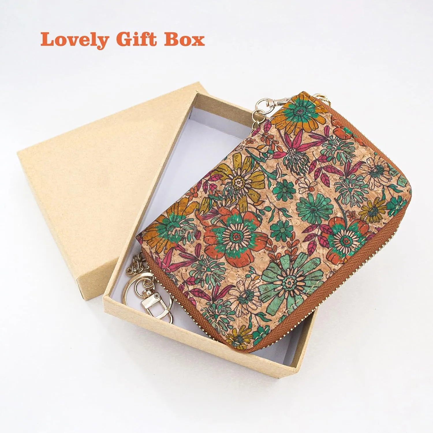 boshiho Vegan Cork Wallet, Women’s Purse Slim Zipper Design with Card Holder Coin Pocket Purse Eco-friendly Vegan Gift