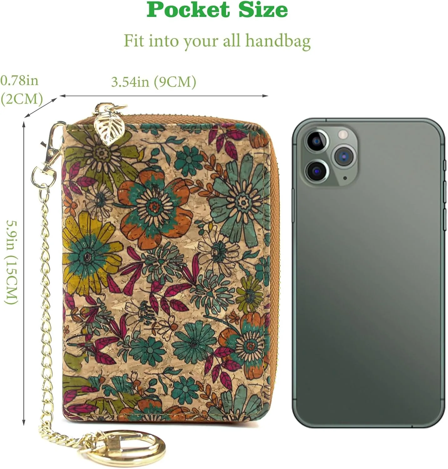 boshiho Vegan Cork Wallet, Women’s Purse Slim Zipper Design with Card Holder Coin Pocket Purse Eco-friendly Vegan Gift