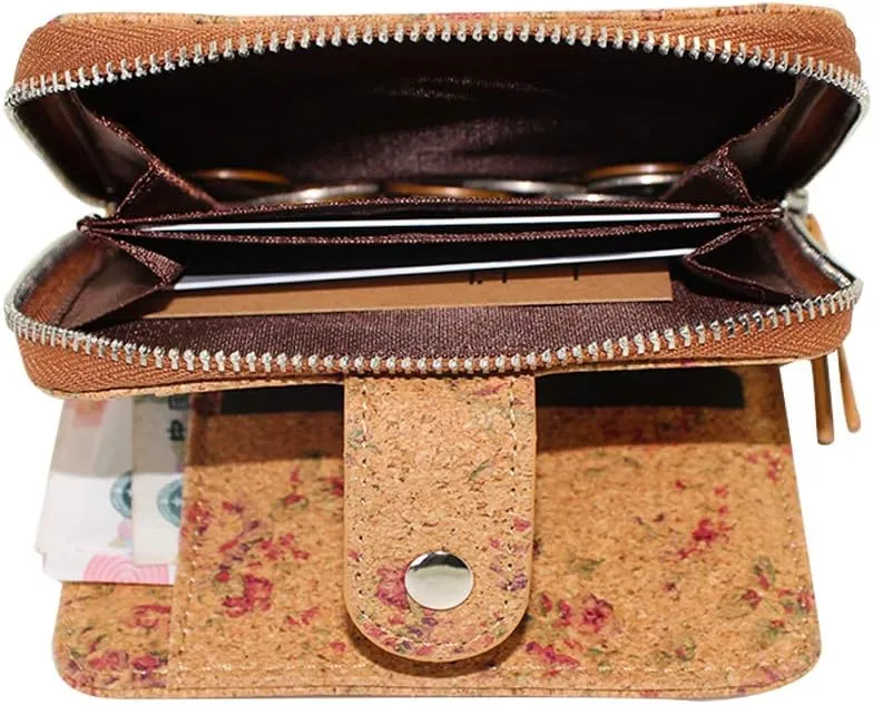 boshiho Vegan Cork Wallet, Women’s Purse Slim Zipper Design with Card Holder Coin Pocket Purse Eco-friendly Vegan Gift