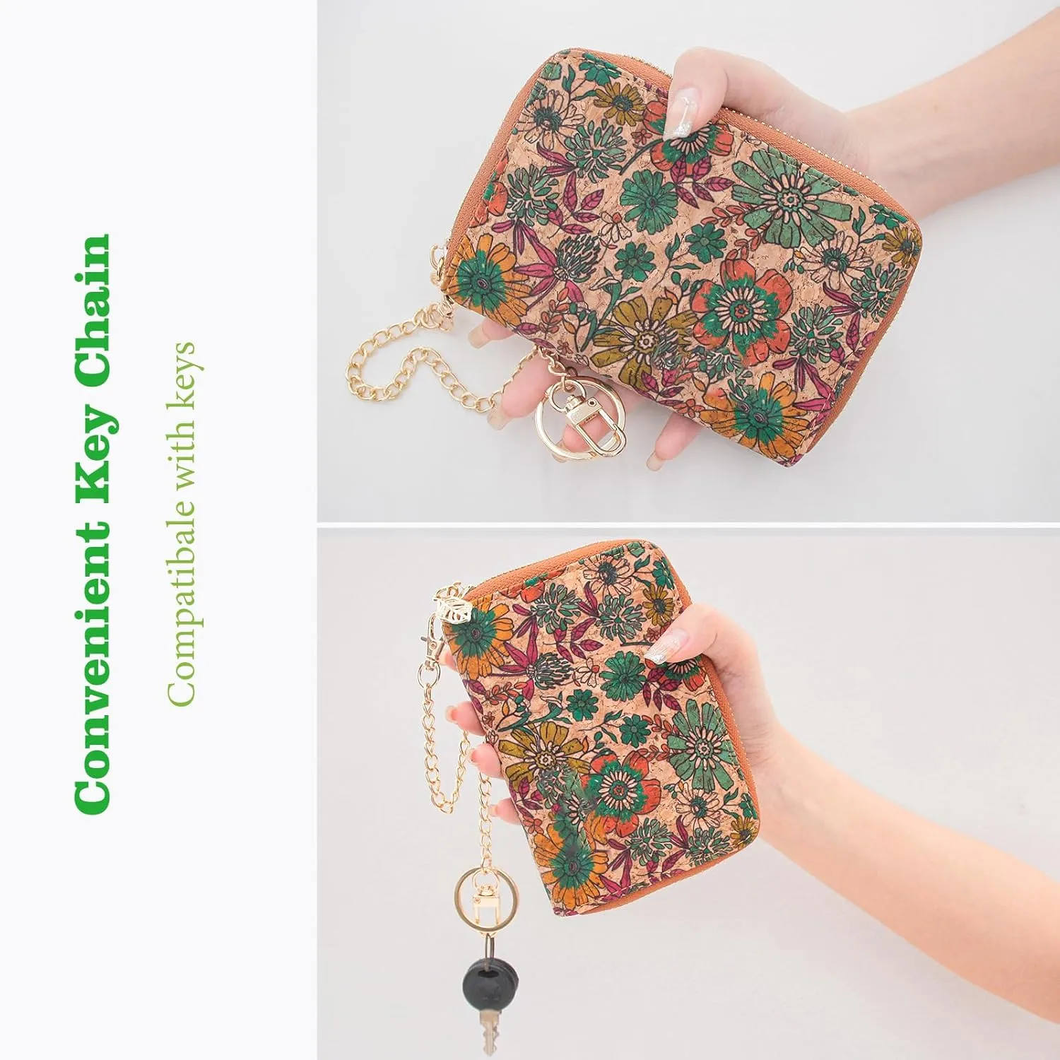 boshiho Vegan Cork Wallet, Women’s Purse Slim Zipper Design with Card Holder Coin Pocket Purse Eco-friendly Vegan Gift