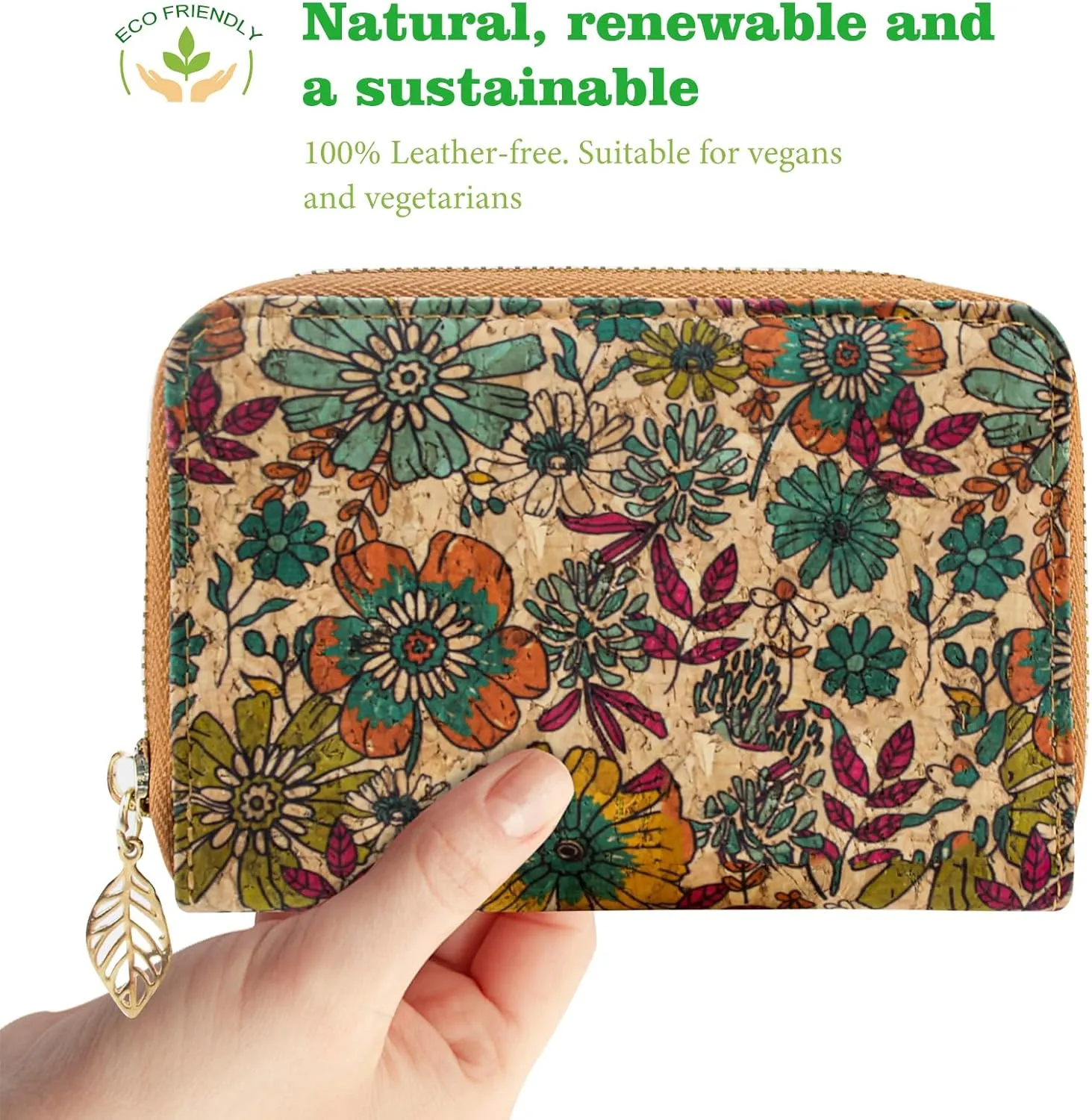 boshiho Vegan Cork Wallet, Women’s Purse Slim Zipper Design with Card Holder Coin Pocket Purse Eco-friendly Vegan Gift