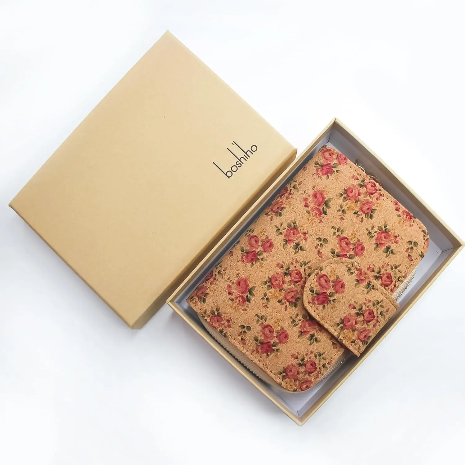 boshiho Vegan Cork Wallet, Women’s Purse Slim Zipper Design with Card Holder Coin Pocket Purse Eco-friendly Vegan Gift